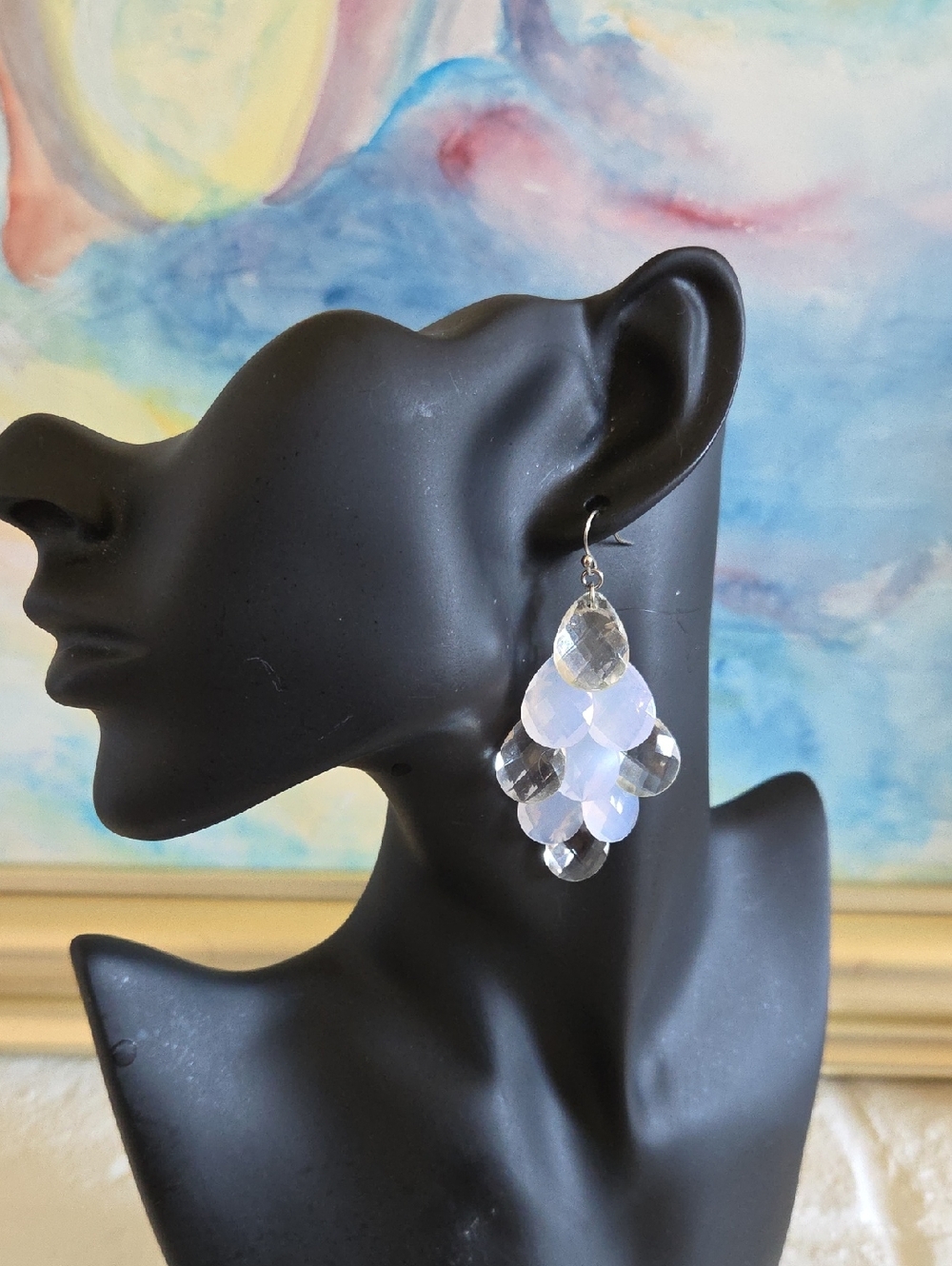 Handcrafted Iridescent Opalite Teardrop Dangle Earrings - Women Jewelry